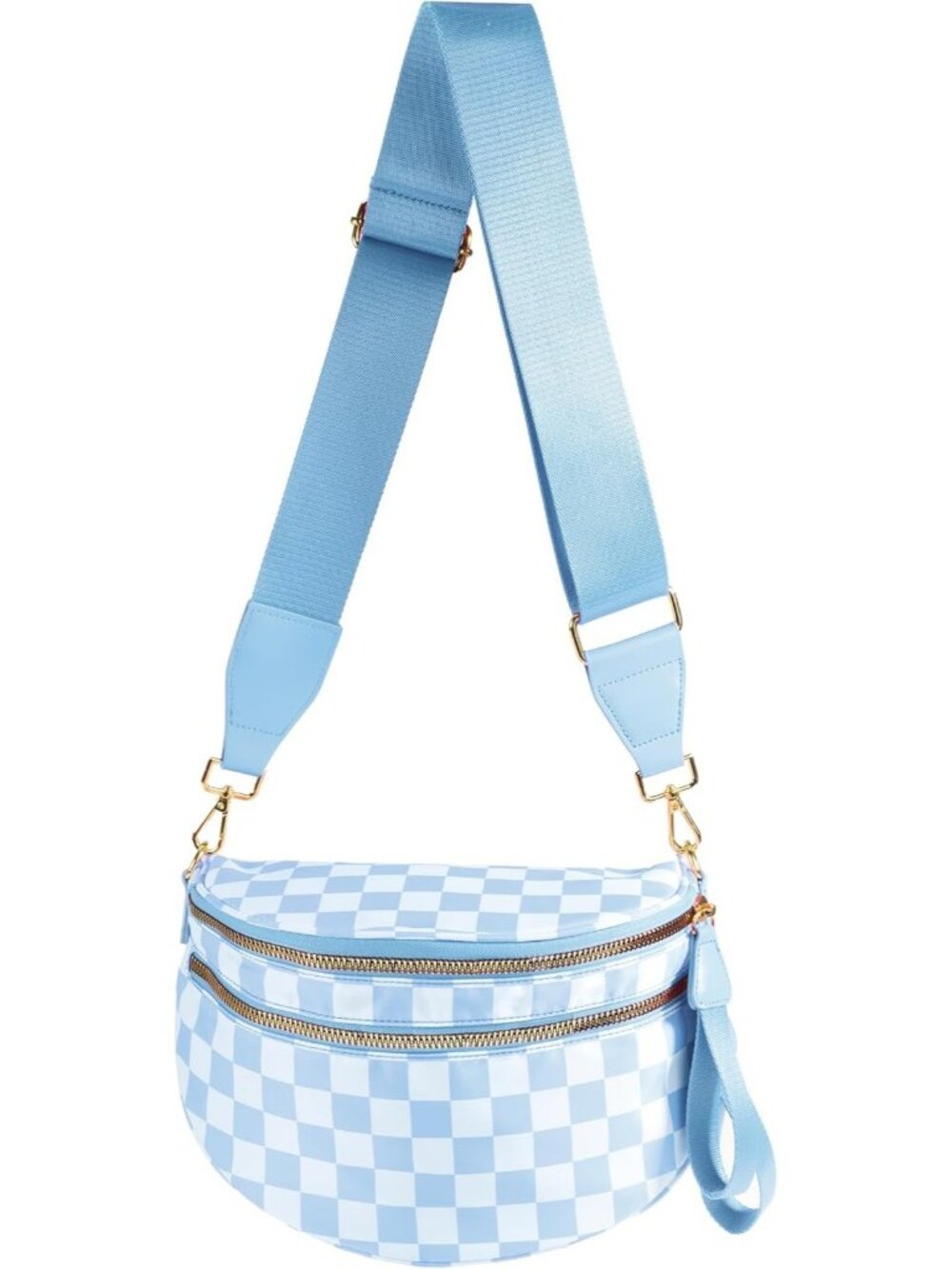 Women's Light Blue Nylon Spacious Bum Bag Travel Purse Crossbody Bag